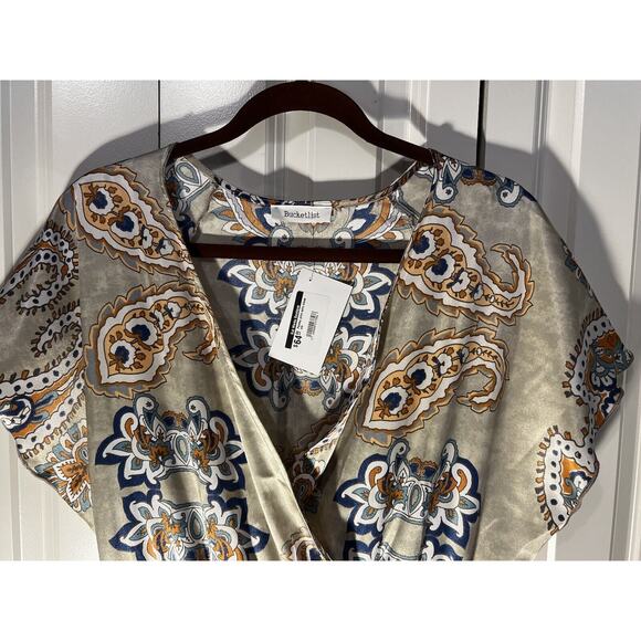 Bucketlist Spring Summer V Neck Paisley Dress--Women's Large--Ruched Waist - Picture 6 of 12